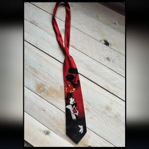 Looney Tunes Mania Men's Red Tie Sylvester Pussycat And Tweety Musical Vintage
